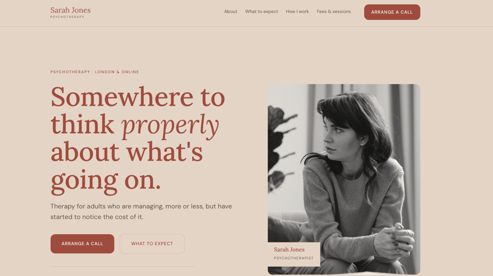 A sample therapist page built with Build